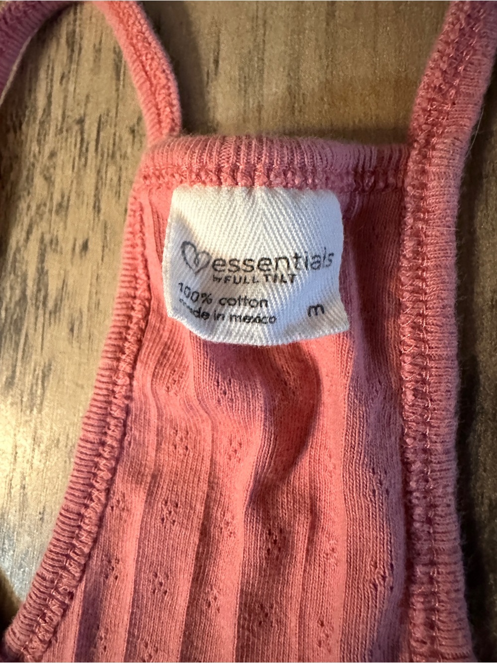 Essentials Pink Ribbed Racerback Crop Tank with Button Front - Picture 2 of 3